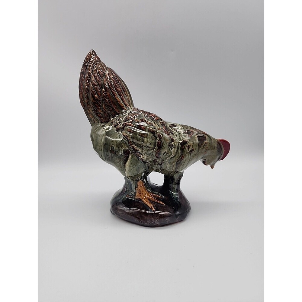 Vintage Terracotta Pottery with Wild Glaze Pecking Chicken Figure - Picture 3 of 12
